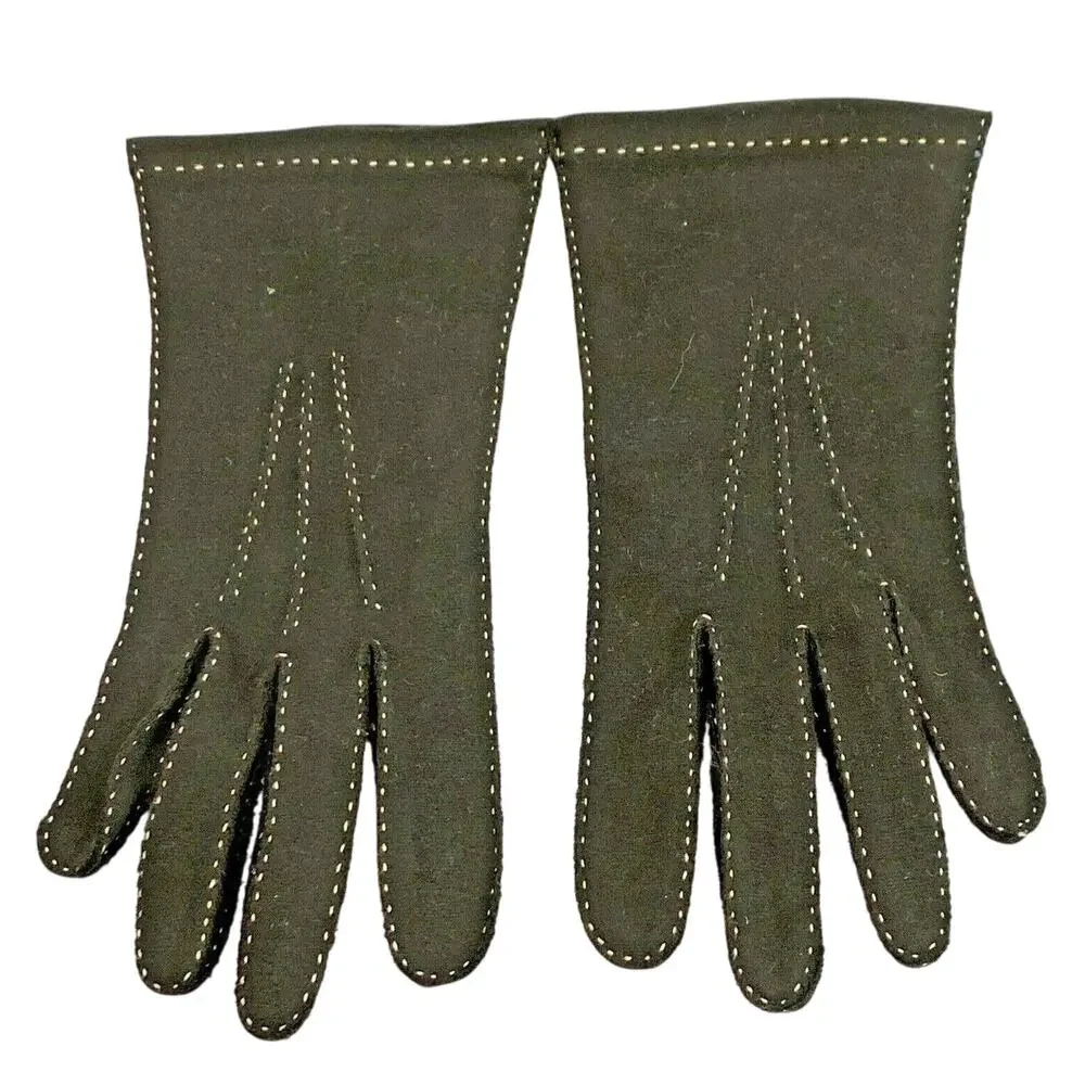 Vintage mid century black fabric driving gloves white top stitch classic chic 6